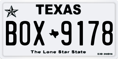 TX license plate BOX9178