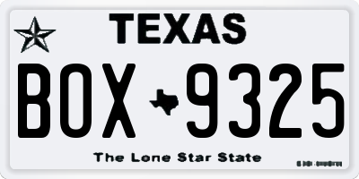 TX license plate BOX9325