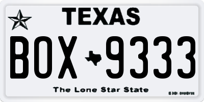 TX license plate BOX9333