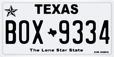 TX license plate BOX9334