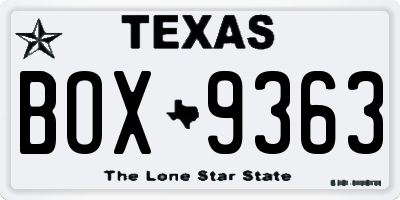 TX license plate BOX9363