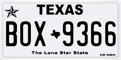 TX license plate BOX9366