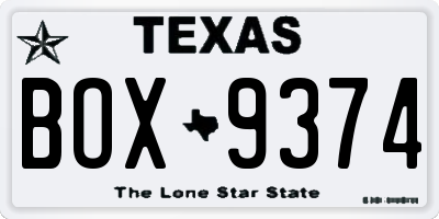 TX license plate BOX9374