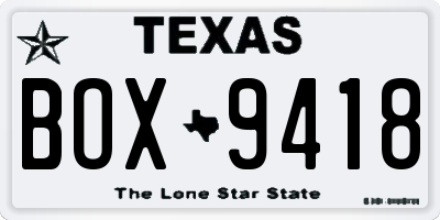 TX license plate BOX9418