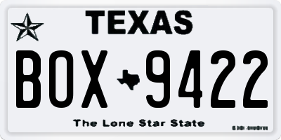 TX license plate BOX9422