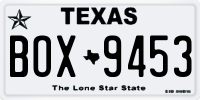 TX license plate BOX9453