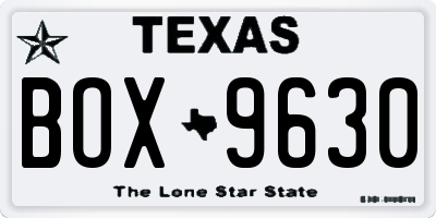 TX license plate BOX9630