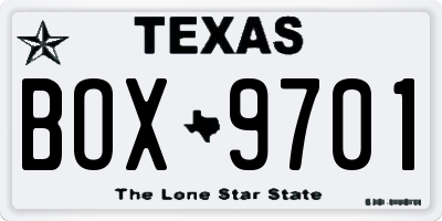 TX license plate BOX9701