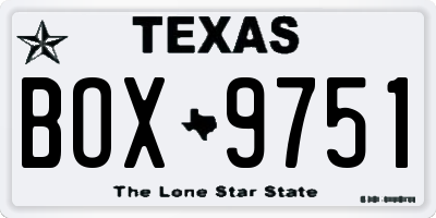 TX license plate BOX9751