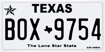 TX license plate BOX9754