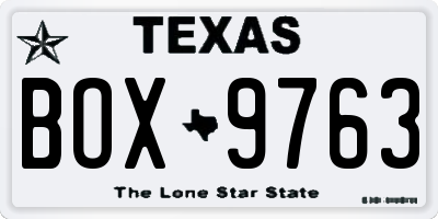 TX license plate BOX9763