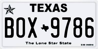TX license plate BOX9786