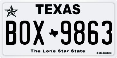 TX license plate BOX9863