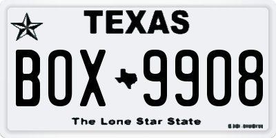 TX license plate BOX9908