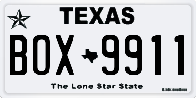 TX license plate BOX9911