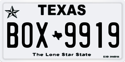 TX license plate BOX9919