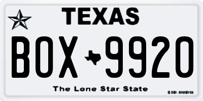 TX license plate BOX9920