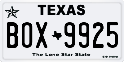 TX license plate BOX9925