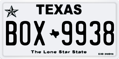 TX license plate BOX9938