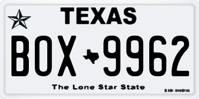 TX license plate BOX9962