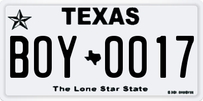 TX license plate BOY0017