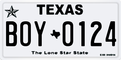 TX license plate BOY0124
