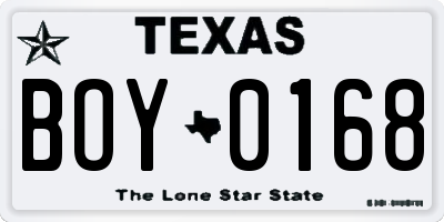 TX license plate BOY0168