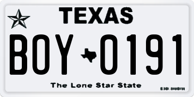 TX license plate BOY0191
