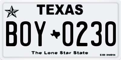 TX license plate BOY0230