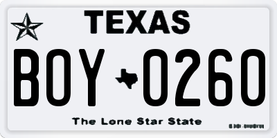TX license plate BOY0260