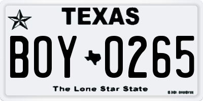 TX license plate BOY0265