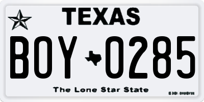 TX license plate BOY0285