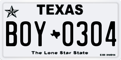 TX license plate BOY0304