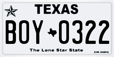 TX license plate BOY0322