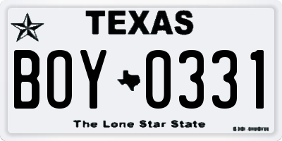 TX license plate BOY0331