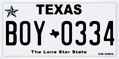 TX license plate BOY0334