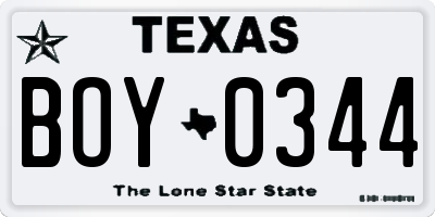 TX license plate BOY0344