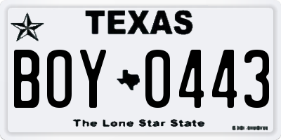 TX license plate BOY0443
