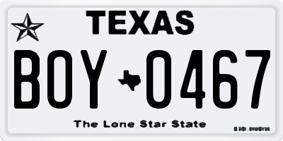 TX license plate BOY0467