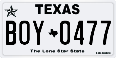 TX license plate BOY0477