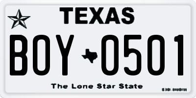 TX license plate BOY0501
