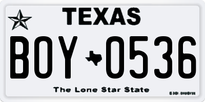 TX license plate BOY0536