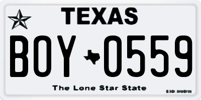 TX license plate BOY0559