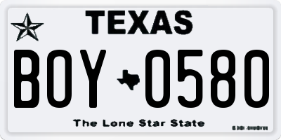 TX license plate BOY0580