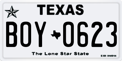 TX license plate BOY0623