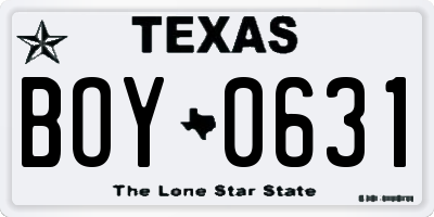 TX license plate BOY0631
