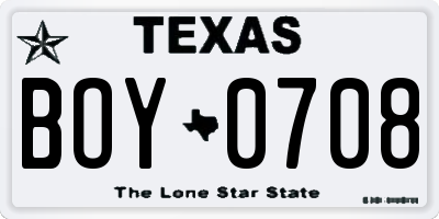 TX license plate BOY0708