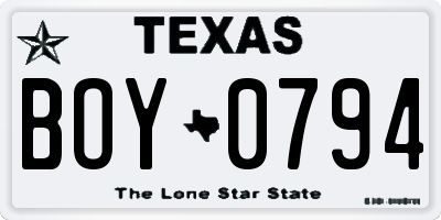 TX license plate BOY0794