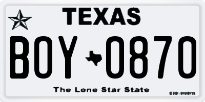 TX license plate BOY0870