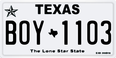 TX license plate BOY1103